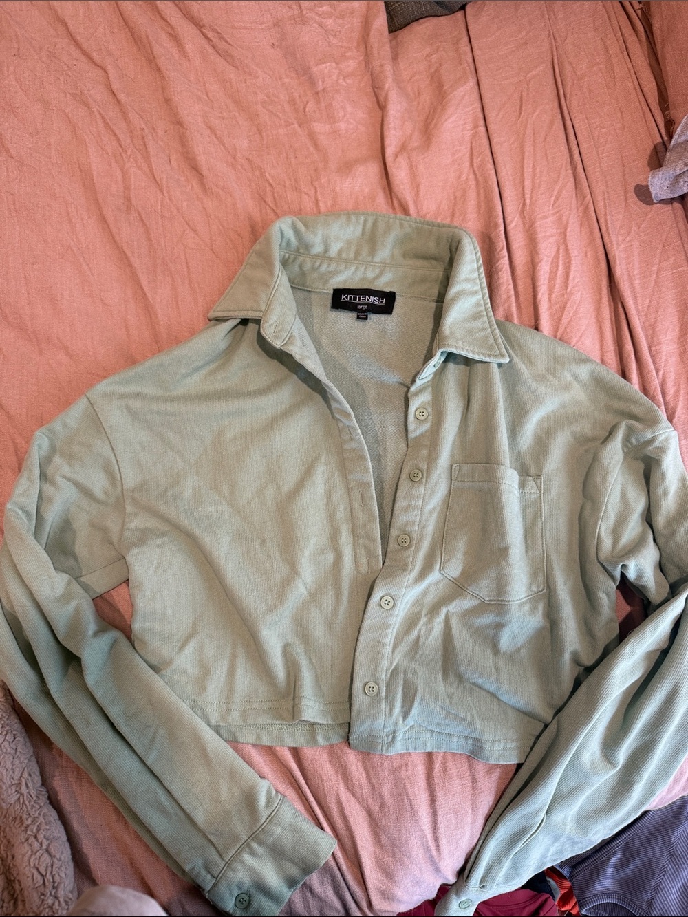 KITTENISH Light Mint Cropped Button-Up Jacket